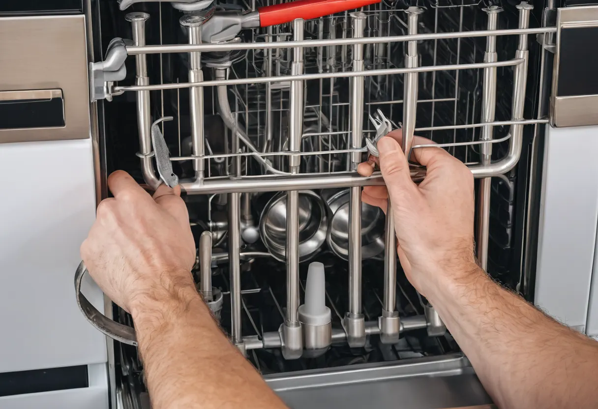 Técnico destapando lavaplatos en cocina de Santiago